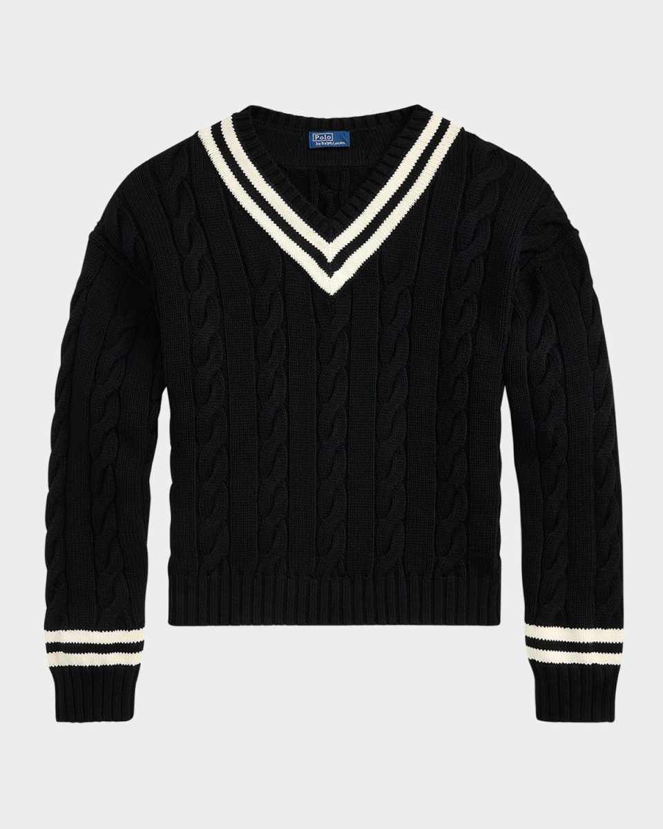 Aran-Knit Cotton Cricket Sweat